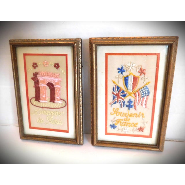 Souvenir De France Silk Embroidered Framed Postcard, Ww1 For Sale - Image 4 of 9