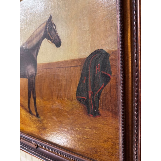 Textile Oil on Canvas Horse in Stable For Sale - Image 7 of 9