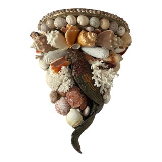 1970s Fabulous Sea Shell Encrusted Wall Bracket With Parrot For Sale
