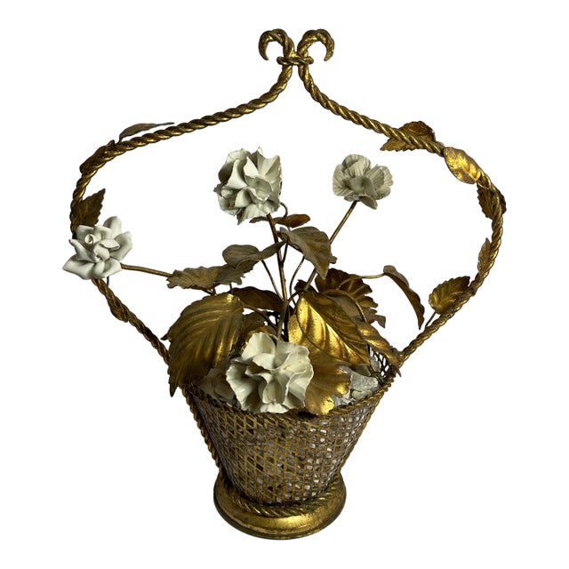 Vintage Cast Iron Floral Basket For Sale