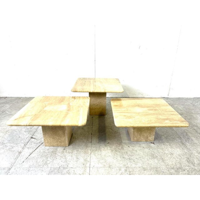 Set of 1970s italian travertine stone nesting tables or side tables. The tables can be set up in different compositions....