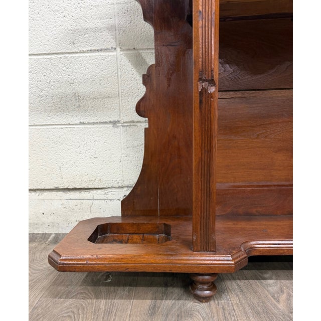 Late 19th Century Antique Victorian Eastlake Walnut Hall Tree With Mirror and Hooks and Drawer For Sale - Image 5 of 18