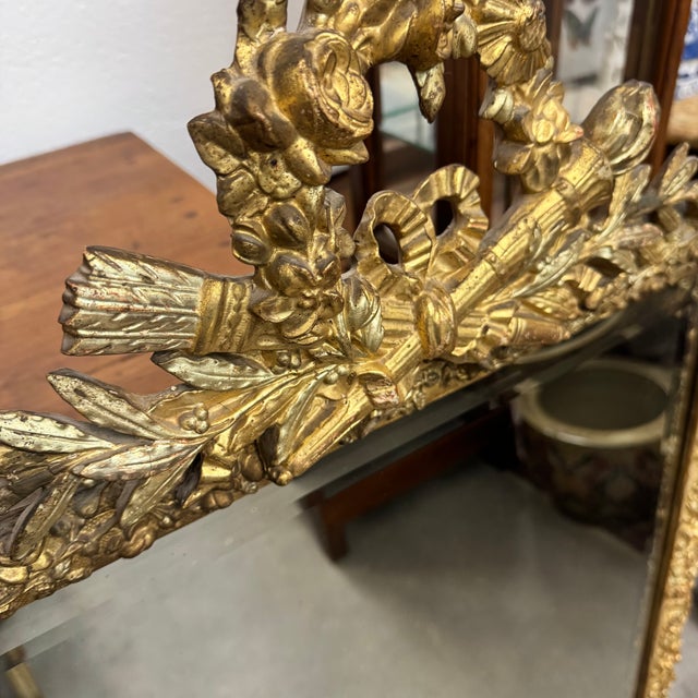 Antique French Louis XVI Style Giltwood Mirror, 1800s For Sale - Image 4 of 14