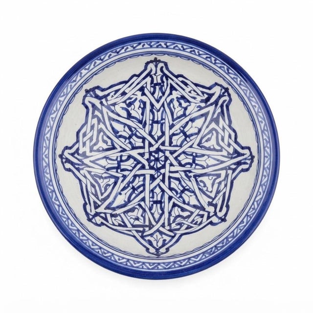 Moroccan Handcrafted Moroccan Fes Ceramic Geometric Tagine With Finial - 11" Dia. For Sale - Image 3 of 3