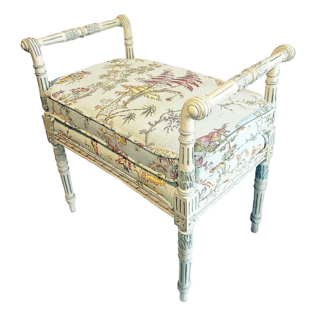 1980s Louis XVI Style Painted Bench For Sale
