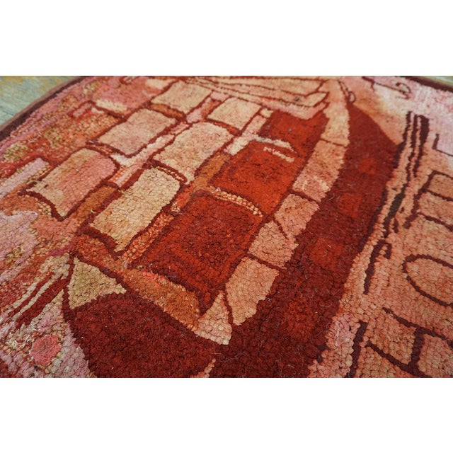 American 1890s Red Rose Nautical Scene Antique American Hooked Rug 2'3" X 2'8" Handknotted Wool Carpet For Sale - Image 3 of 5