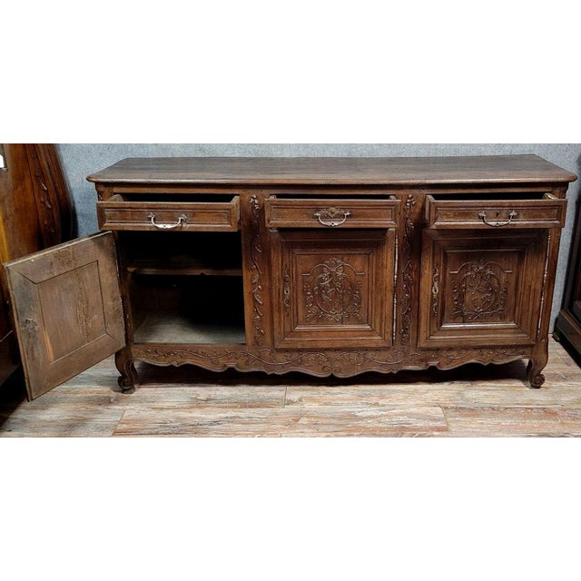 Antique Louis XV Sideboard in Carved Oak, 1750 For Sale - Image 6 of 7