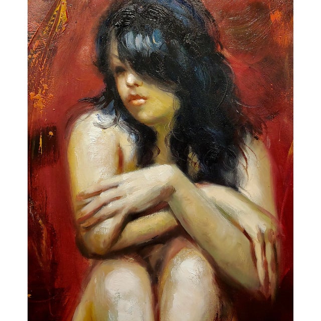2000 - 2009 Henry Asencio -Dark Hair Woman Seated Nude-Painting on Canvas For Sale - Image 5 of 9
