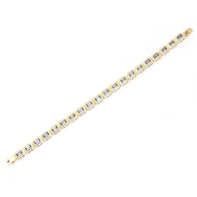 Art Deco 6.01 Carat Genuine Tanzanite Tennis Bracelet in Solid 14k Yellow Gold For Sale - Image 3 of 8