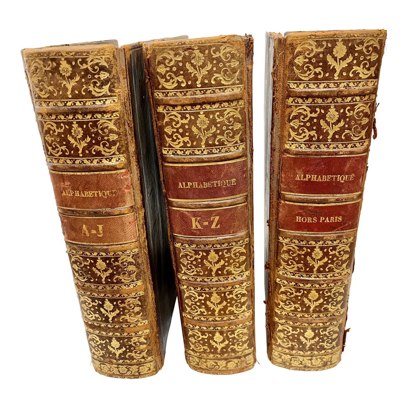 Set of 3 Late Century Antique Leather French Book Binders