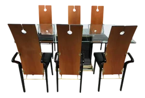 Late 20th Century Pierre Cardin Dining Room Set, 6 Keyhole Back Arm Chairs #26406 & Pedestal Table