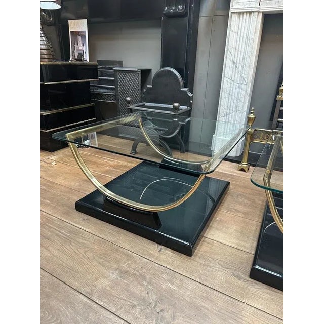 Black Lacquered and Brass End Tables, 1980s, Set of 2 For Sale - Image 6 of 13