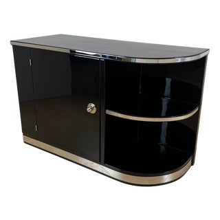 Art Deco Black Lacquered Lowboard with Chrome Fittings, France, 1930s For Sale