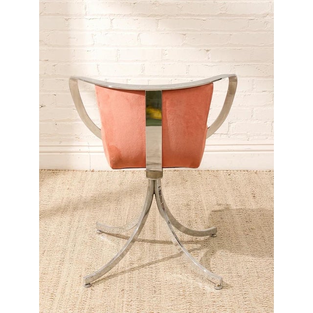 Vintage 1970s Chrome Halo Swivel Armchair in Blush Velvet For Sale - Image 9 of 9