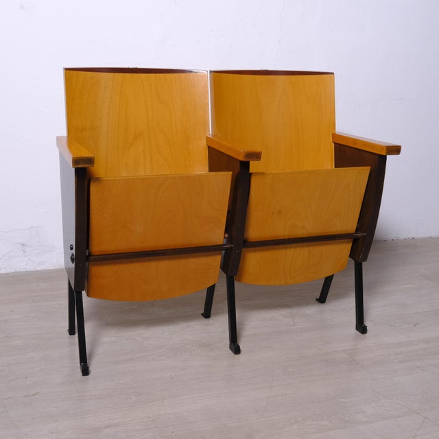 Two-Seater Cinema Armchair Bench in Numbered Two-Tone Wood, 1960s For Sale - Image 18 of 18