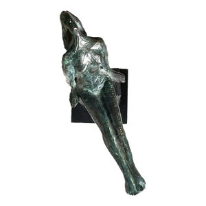 1970s Brutalist Seated Woman Bronze Sculpture Green Patina 15.25"