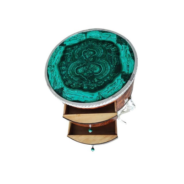 Antique French Malachite and Silvered Bronze Occasional Tables, 20th Century, Set of 2 For Sale - Image 5 of 13