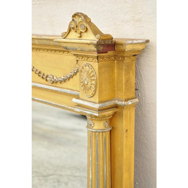 Wood Antique Large 83" Victorian Gold Giltwood Figural Triple Overmantle Mirror For Sale - Image 7 of 12