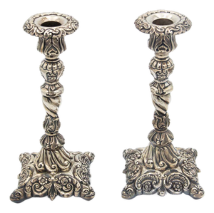 Silver Candlesticks with High Reliefs, Set of 2