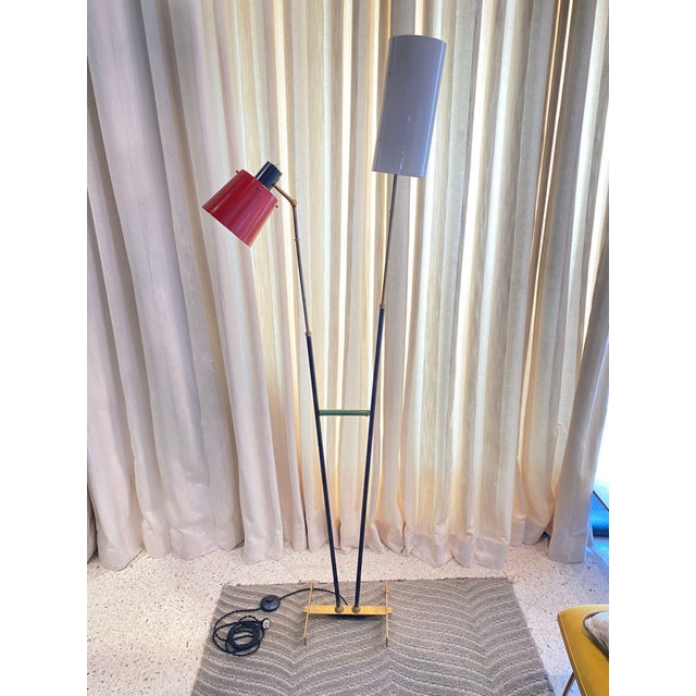 Red Early Stilnovo Double-Cone Floor Lamp (Original Label) For Sale - Image 8 of 17