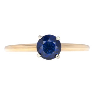 Natural Ceylon Sapphire Solitaire Ring: Solid 14k Gold, 5mm Round Fine Jewelry, Size 6.75 For Sale