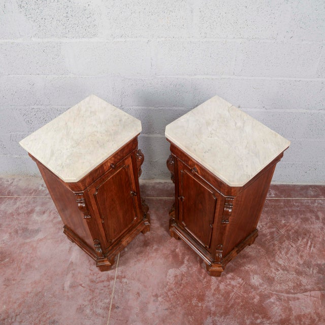 Wood Antique Carved Bedside Tables, 1800s, Set of 2 For Sale - Image 7 of 13