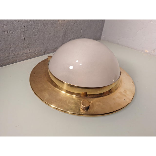 Azucena LSP6 Tommy Model Ceiling Lights in Brass Structure and Frosted Glass Lampshade by Luigi Caccia Dominioni for Azucena, 1950s, Set of 2 For Sale - Image 4 of 9