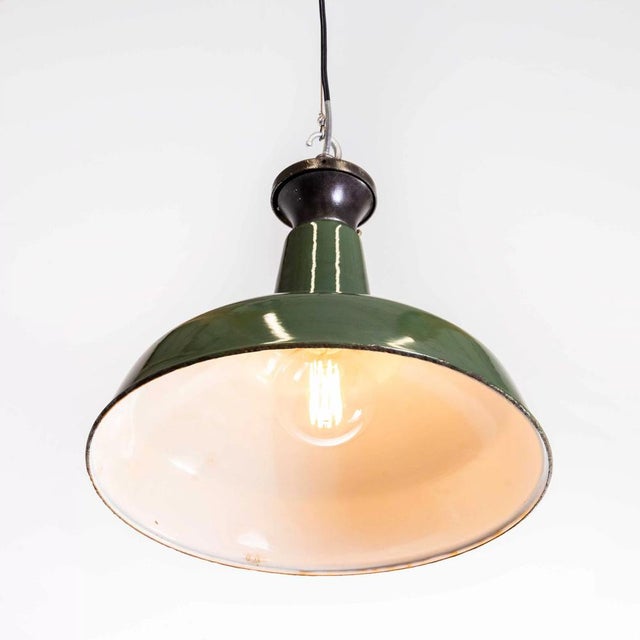 1940's real industrial enamel green pendant lamp - 16 inch. Classic industrial enamel lamp by real, listing is for one...