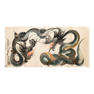 Post-1940s Japanese Shōwa Era Watercolor Scroll Painting With Two Dragons