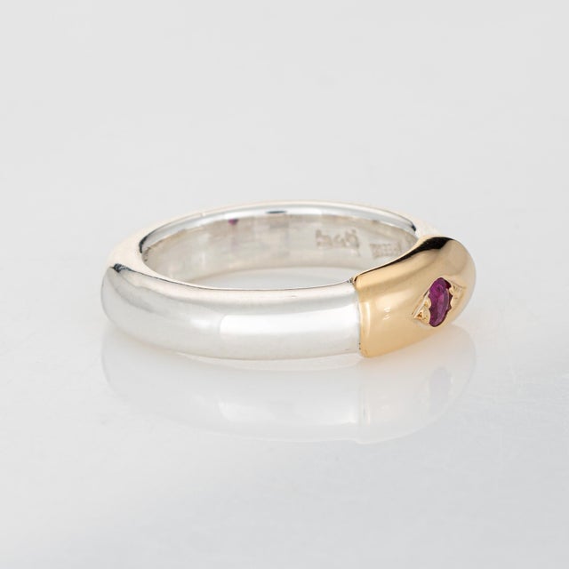 Modern 70s Ilias Lalaounis Ring Ruby Stacking Band Sterling Silver 18k Gold Signed, Size 5 For Sale - Image 3 of 7