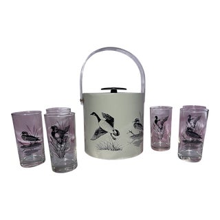 Vintage Duck Glasses With Matching Ice Bucket Set- 7 Pieces For Sale