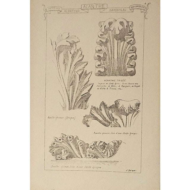 Victorian 1887 Set of 4-French Antique Architectural Ornamental Engravings-Leaf Designs For Sale - Image 3 of 5