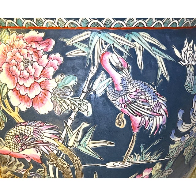 Mid 20th Century Large Famille Rose Teal Fish Bowl Planter For Sale - Image 4 of 8