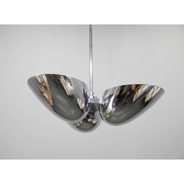 Rare bauhaus-style chandelier produced by zukov czechoslovakia in the 1940s, marked with the original zukov badge. This...