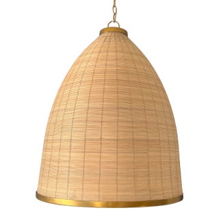 Monumental Vintage Rattan & Brass Pendant Chandelier — Sculptural Organic Modern Form, 25” For Sale