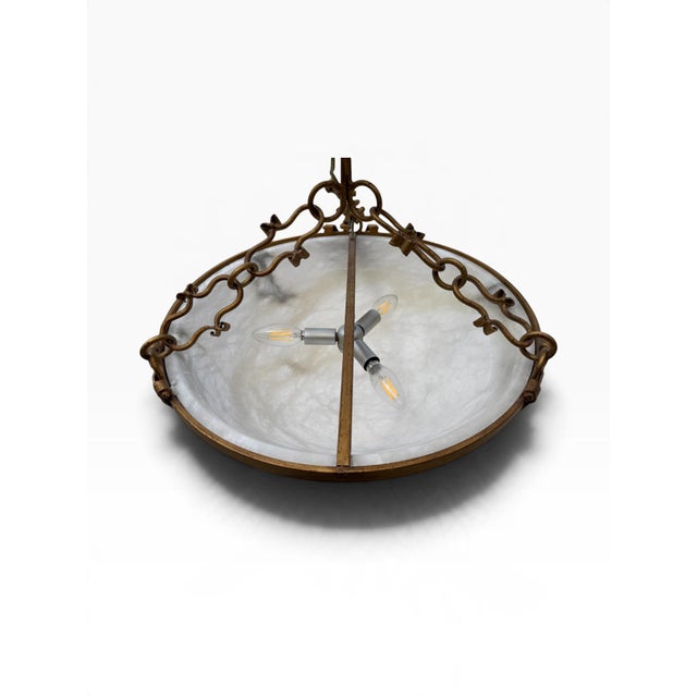Metal Late 20th Century Neoclassical Carved Alabaster Inverted Bowl Chandelier For Sale - Image 7 of 11