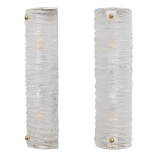Art Decò Brass and Textured Murano Glass Sconces from Barovier & Toso, 2000s, Set of 2 For Sale
