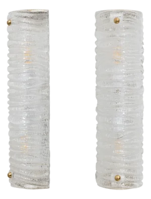 Art Decò Brass and Textured Murano Glass Sconces from Barovier & Toso, 2000s, Set of 2