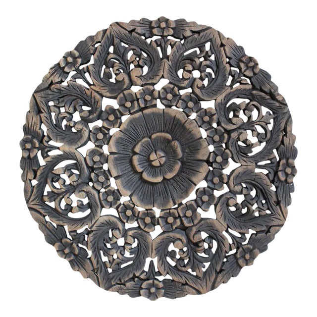 Burn Carved Medallion Panel 18" For Sale