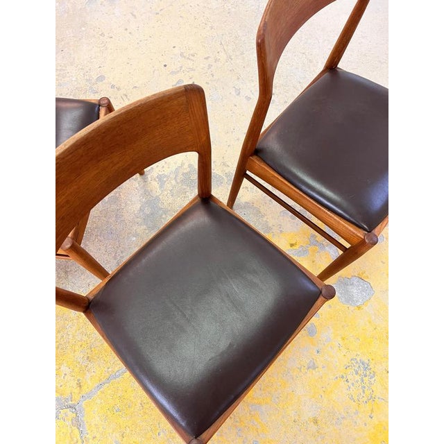 Brown Chairs in Teak and Leather by Henning Kjærnulf for Korup Stolefabrik, Set of 4 For Sale - Image 8 of 11