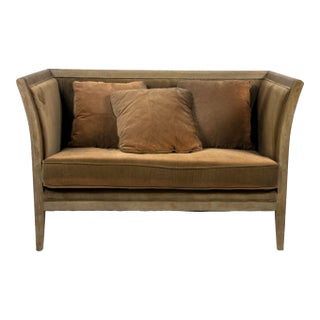 Four Hands Cerused Wood & Velvet Loveseat – Modern Transitional Club Sofa, 52" For Sale