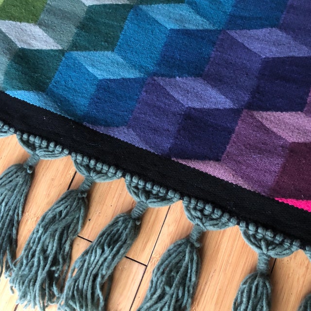 Geometric Multicolored Handwoven Tapestry Art For Sale - Image 4 of 7