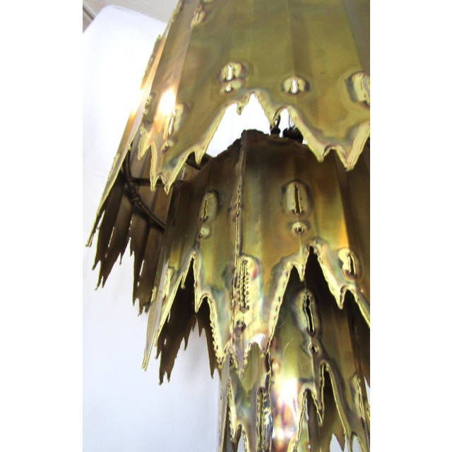 1970s 1970s Mid Century Modern Tom Greene Torch Cut Brass Brutalist Chandeliers - a Pair For Sale - Image 5 of 18