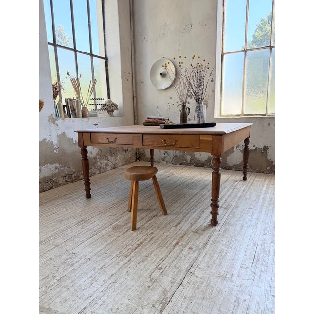 Wood Large Oak Square Conference Table, 1950 For Sale - Image 7 of 18