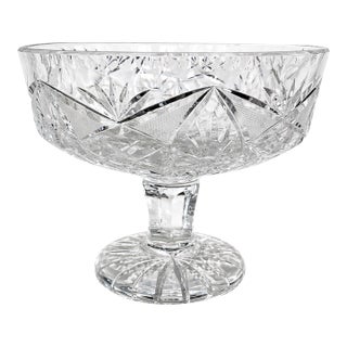 Cut Crystal Pedestal Compote Bowl With Brilliant Starburst & Pinwheel Pattern For Sale