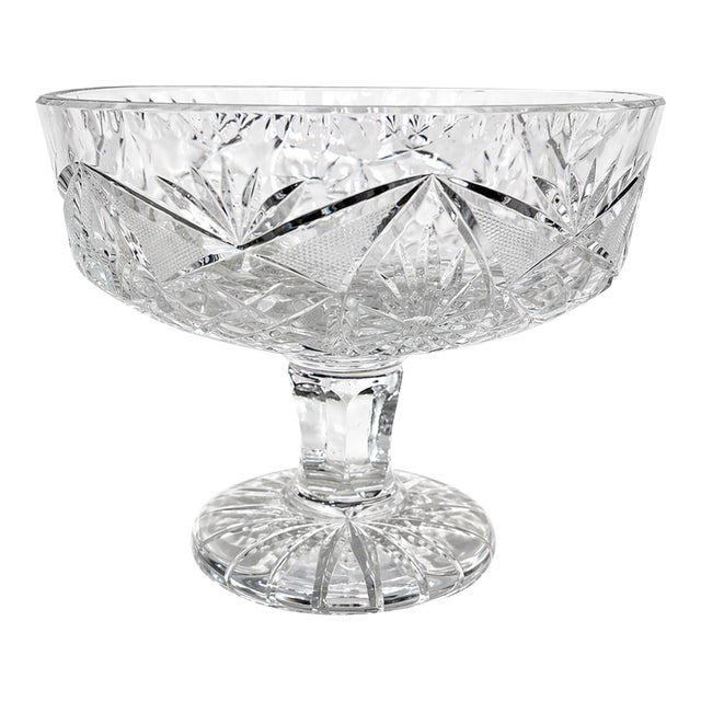 Cut Crystal Pedestal Compote Bowl With Brilliant Starburst & Pinwheel Pattern For Sale