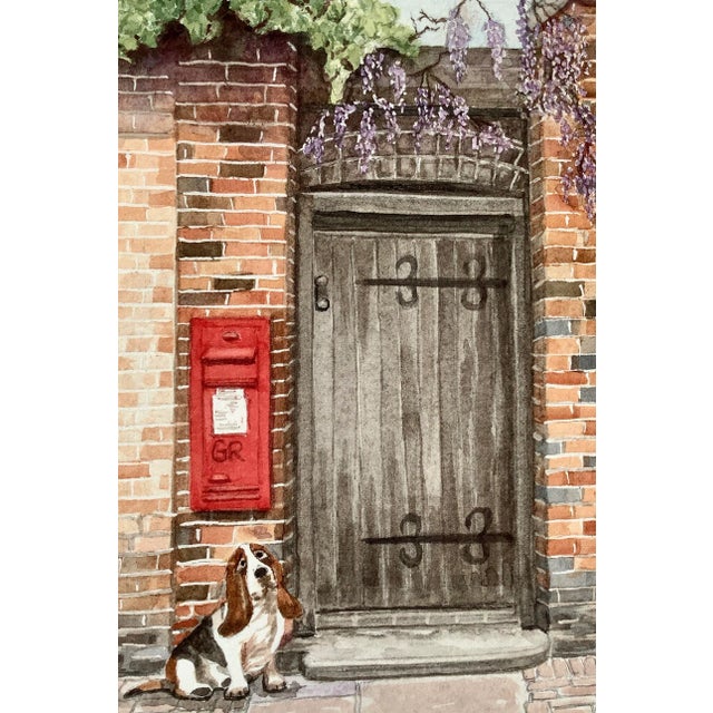 What awaits this patient pup behind the garden gate? Food, play, love or all three? A watercolor by Jackie Givas, mounted...