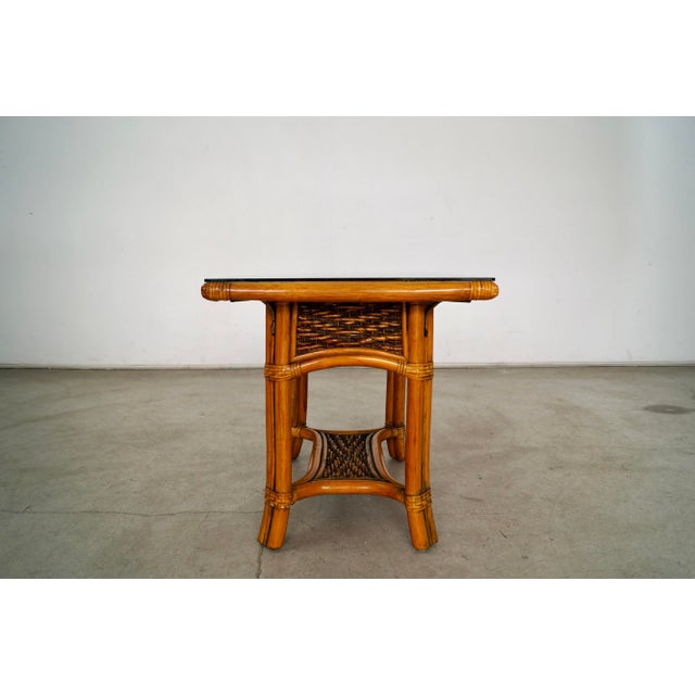 Wood 1980’s Boho Chic Rattan & Glass End Table For Sale - Image 7 of 12