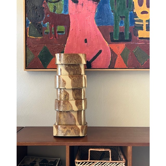 Layers Glazed Ceramic Table Lamp by Katia Langeard For Sale - Image 4 of 5