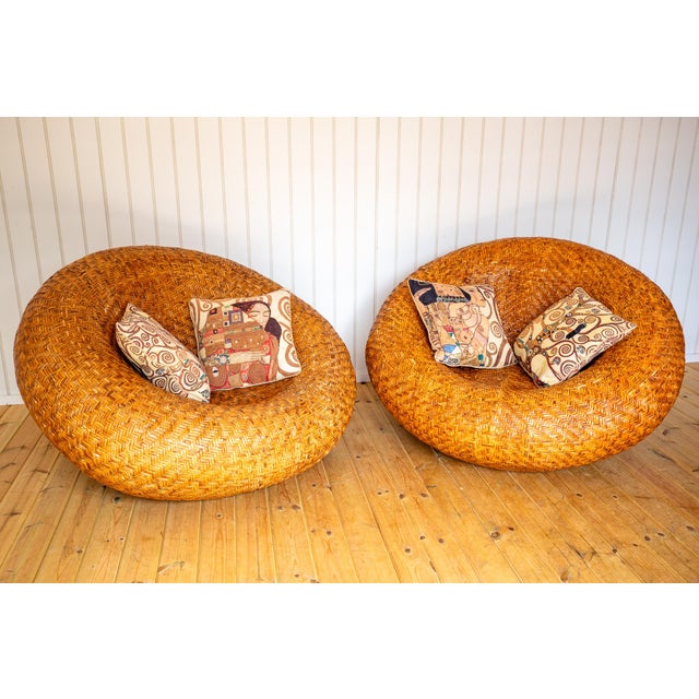 Sculptural French Mushroom Lounge Chairs in Rattan, 1970s, Set of 2 For Sale - Image 17 of 18